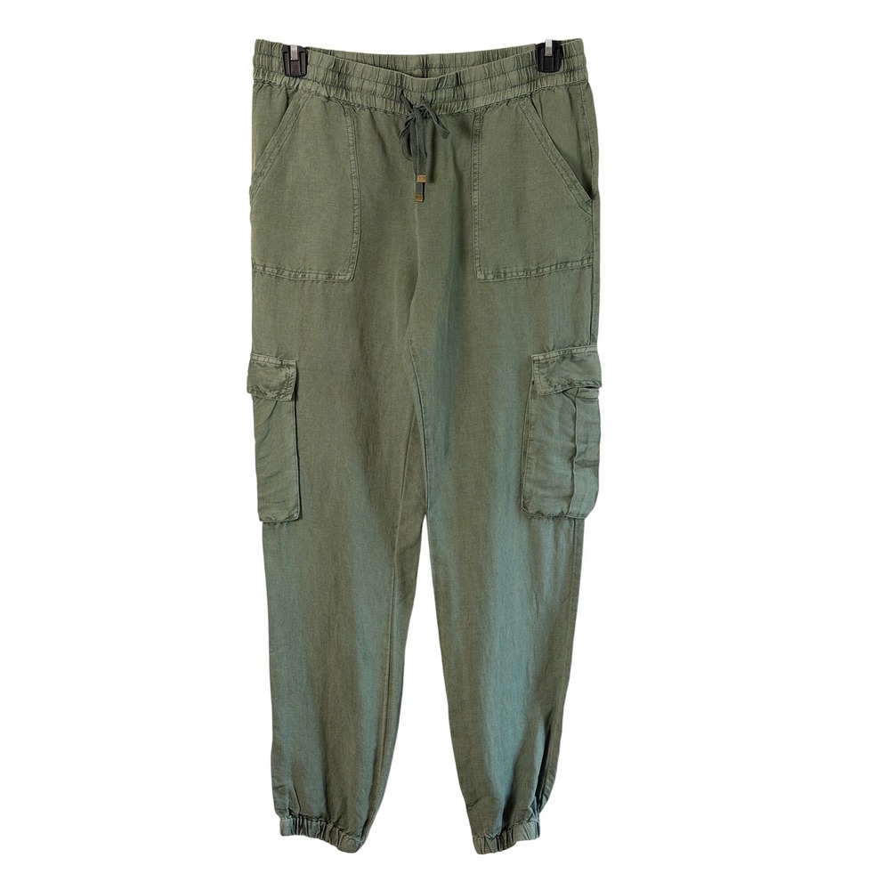 On The Road Olive Green Cargo Jogger Pants Linen Blend Size L